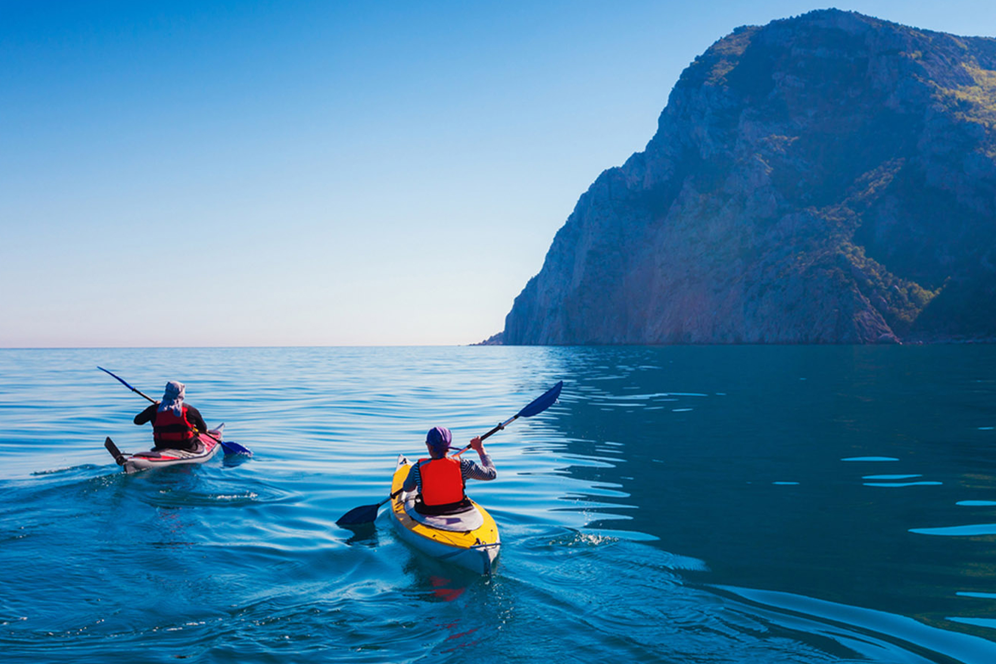 Kayaking through open waterof porto arabia UAE 1